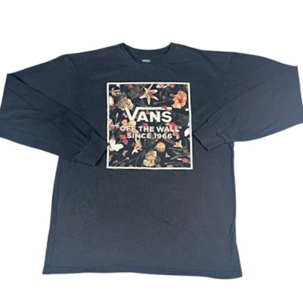 Vans Long Sleeve Shirt Mens Medium Off The Wall Floral Box Graphic Black Cotton